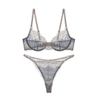Crisp White Geometric Lace Unlined Underwire Bra and Brief Set