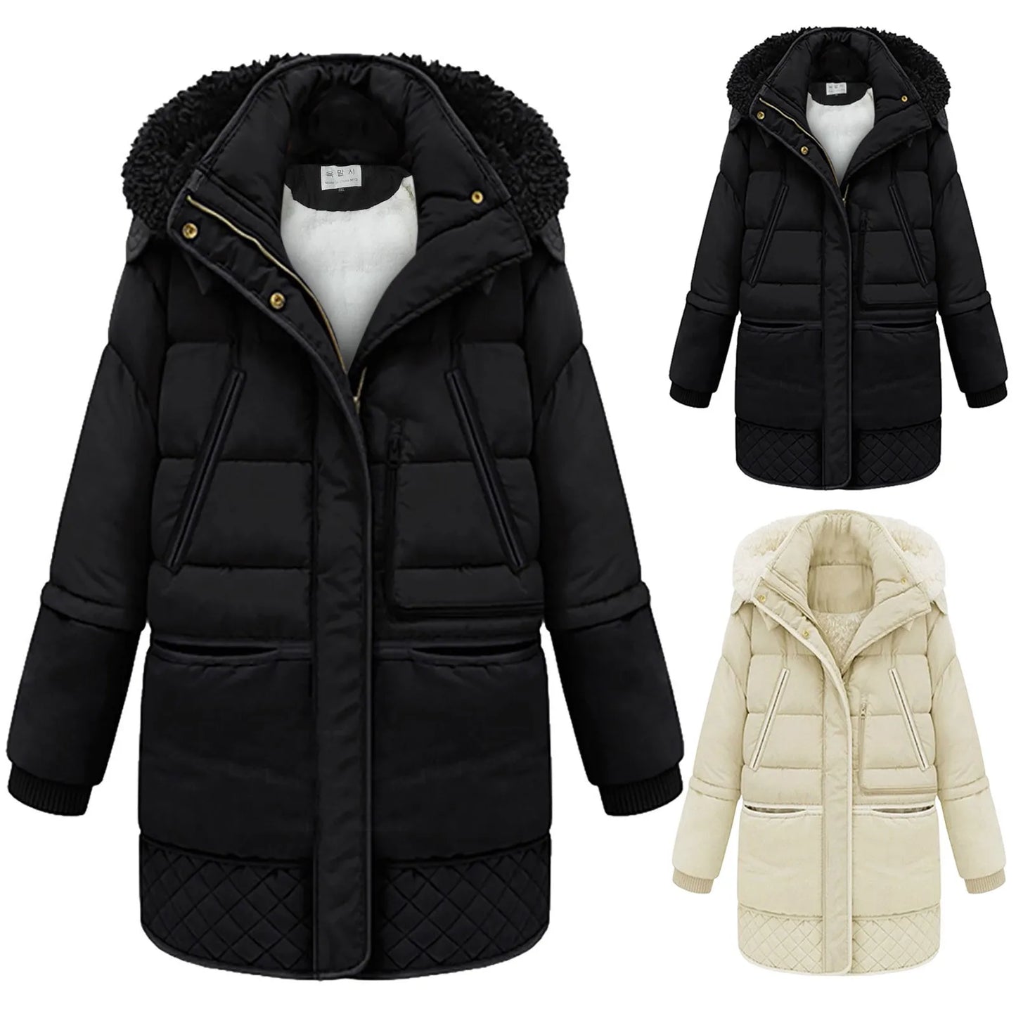 Women's Long Hooded Sherpa Lined Winter Parka Warm Casual Zip-Up Puffer Coat