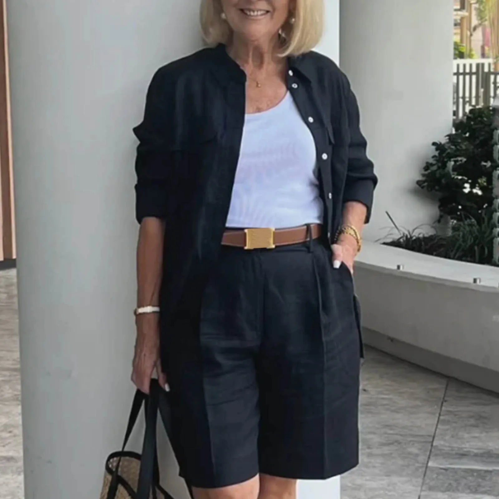 Women's Zip Front Cardigan and Shorts Co-Ord Set Relaxed Summer Outfit