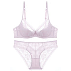 Elegant Scalloped Lace Plunge Bra and Panty Intimates Set
