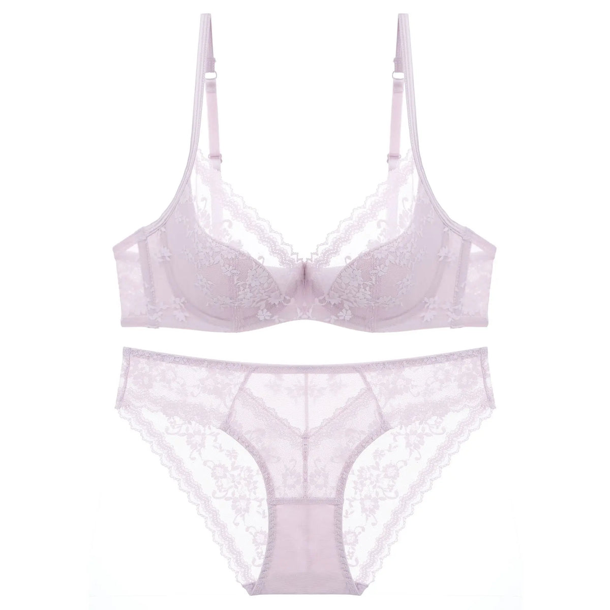 Elegant Scalloped Lace Plunge Bra and Panty Intimates Set