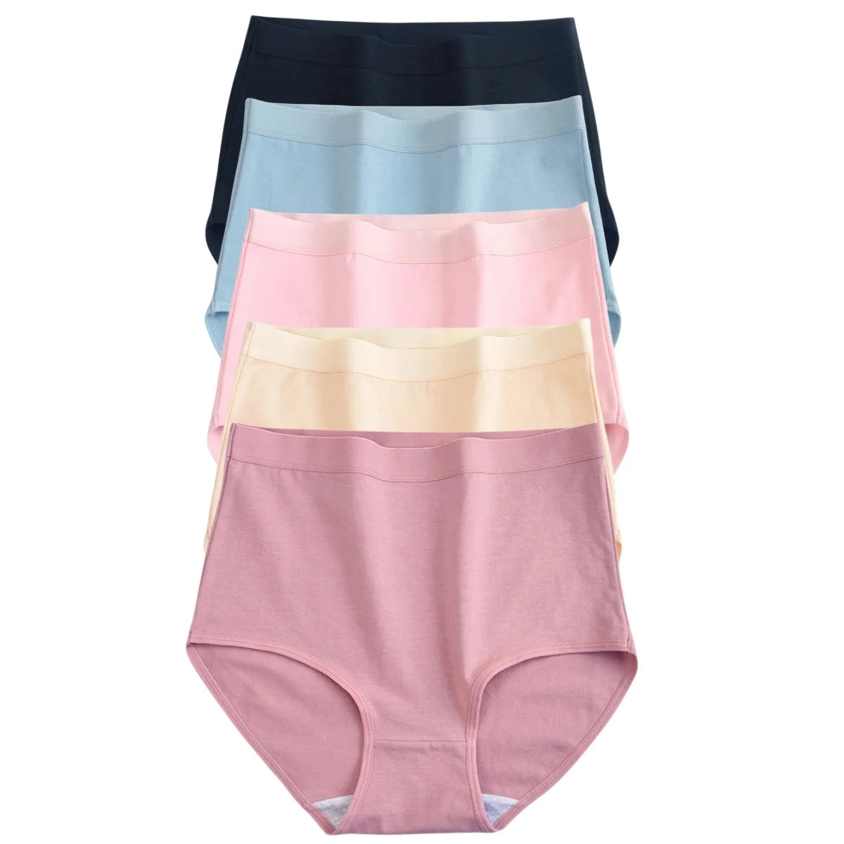 5-Piece High-Waisted Cotton-Blend Brief Set with Smoothing Wide Waistbands
