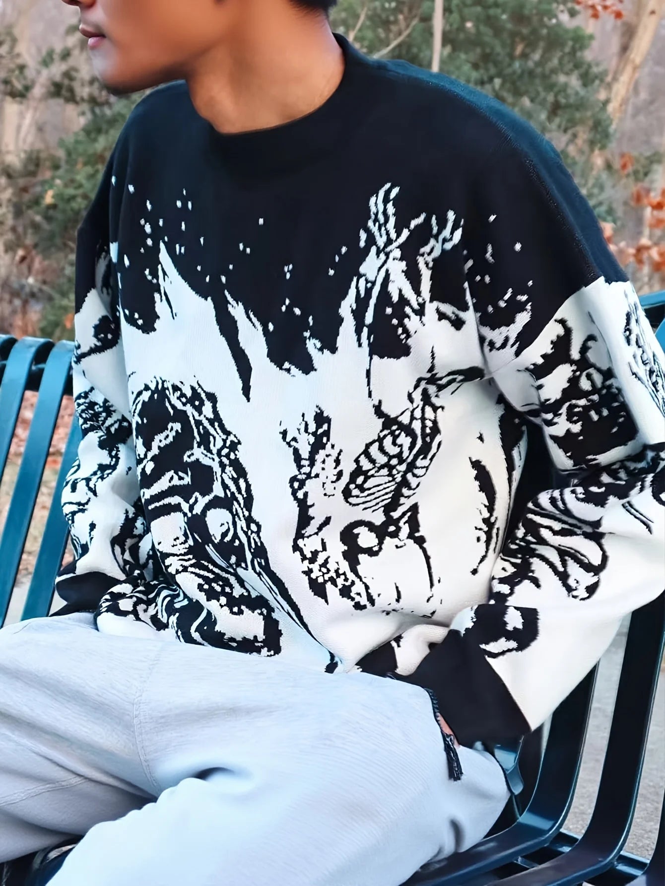 Men's Artistic Graphic Knit Relaxed Fit Streetwear Sweater Pullover