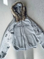 Cropped Anime Goth Zip Hoodie With Distressed Streetwear Aesthetic