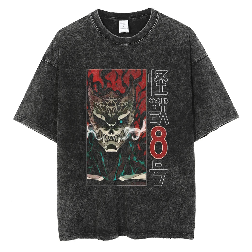 Dark Skull Manga Oversized Vintage Washed Streetwear Graphic T-Shirt
