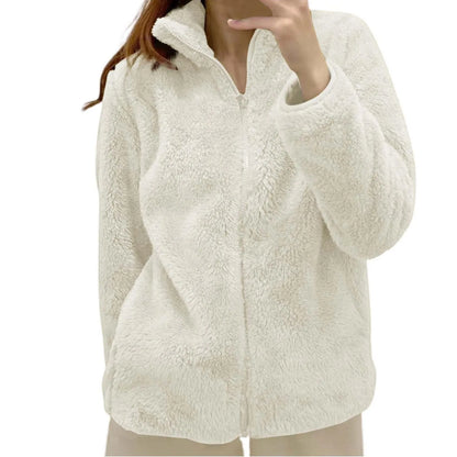 Women's Plush Polar Fleece Zip Jacket with Relaxed Everyday Streetwear Layering Fit