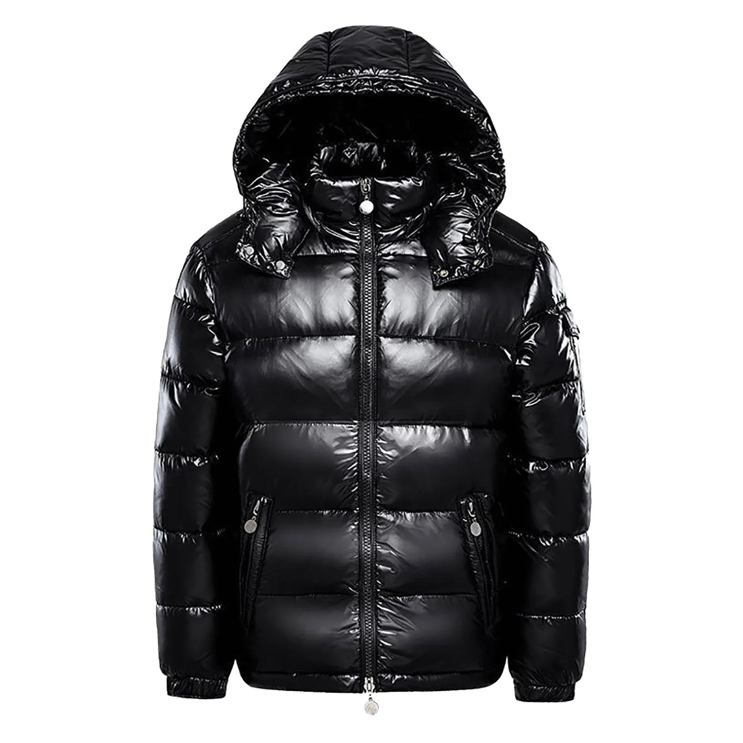 Men's Glossy Hooded Puffer Jacket with Oversized Quilted Design for Winter Streetwear Layering