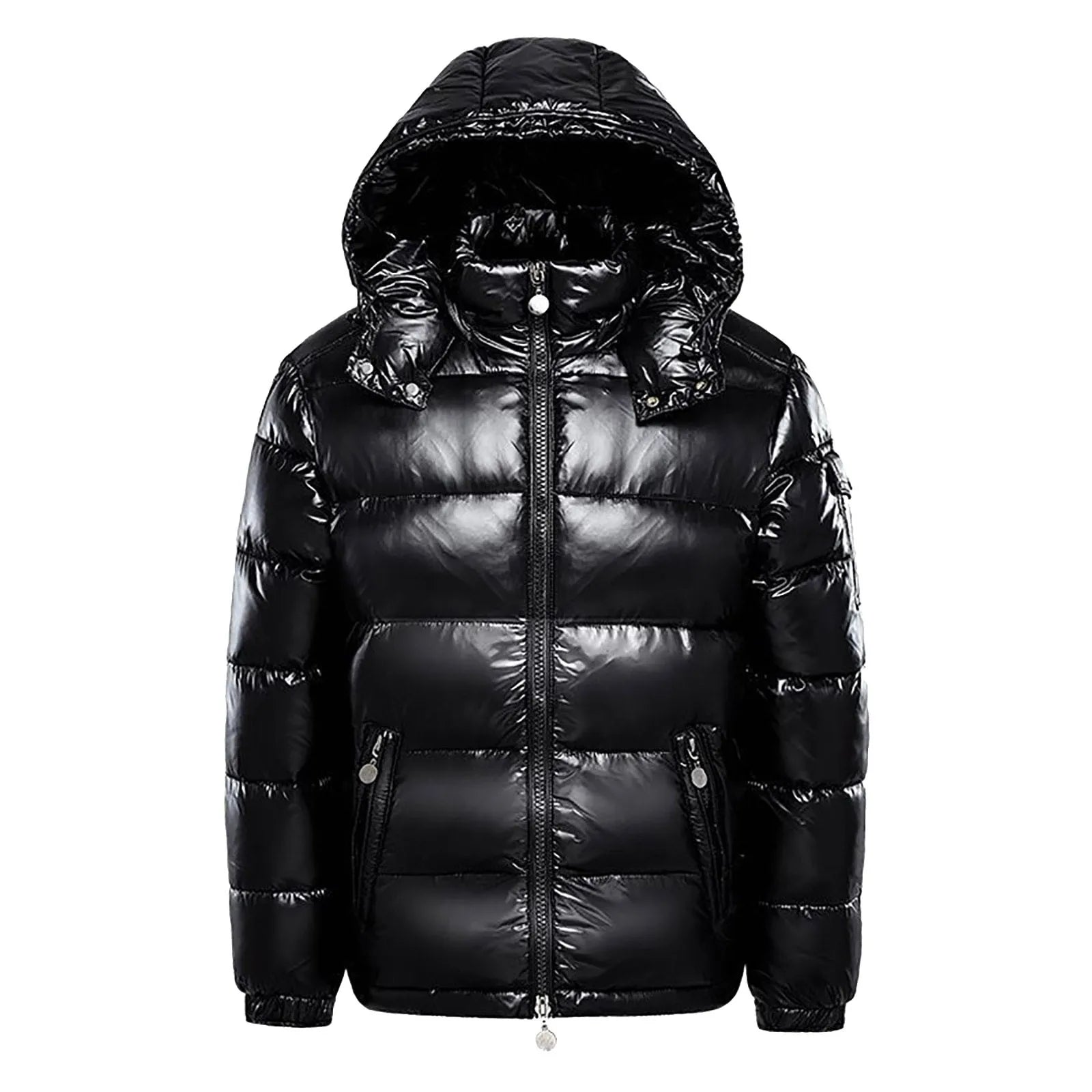 Men's Glossy Hooded Puffer Jacket with Oversized Quilted Design for Winter Streetwear Layering