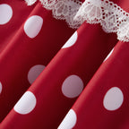 Red and White Polka Dot Swimwear Piece with Scalloped Lace Trim