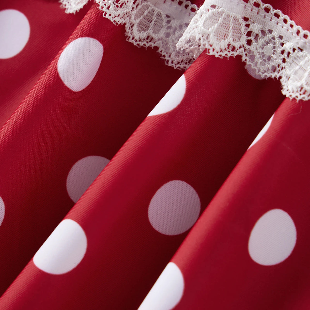 Red and White Polka Dot Swimwear Piece with Scalloped Lace Trim