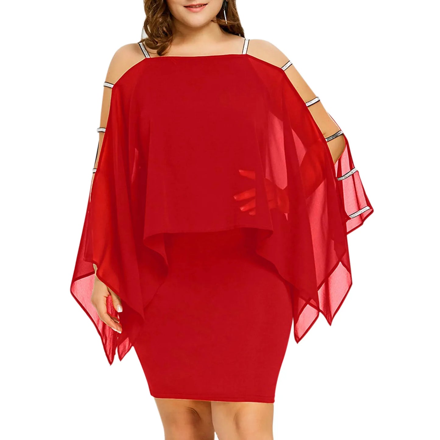 Elegant Sheer Overlay Batwing Sleeve Alternative Fashion Mini Dress