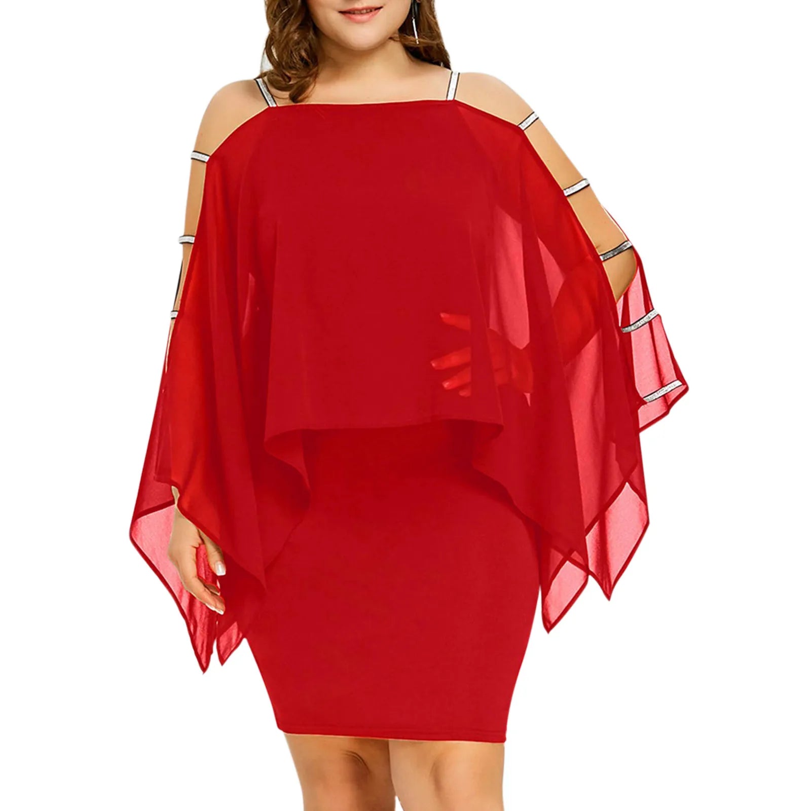 Elegant Sheer Overlay Batwing Sleeve Alternative Fashion Mini Dress