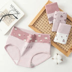 4-Piece Women’s Printed High-Rise Briefs Set with Playful Heart and Floral Motifs, Soft Pink Tones and Feminine Styling