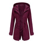 Women's Hooded Drawstring Longline Windbreaker Jacket with Lightweight Streetwear Outdoor Style
