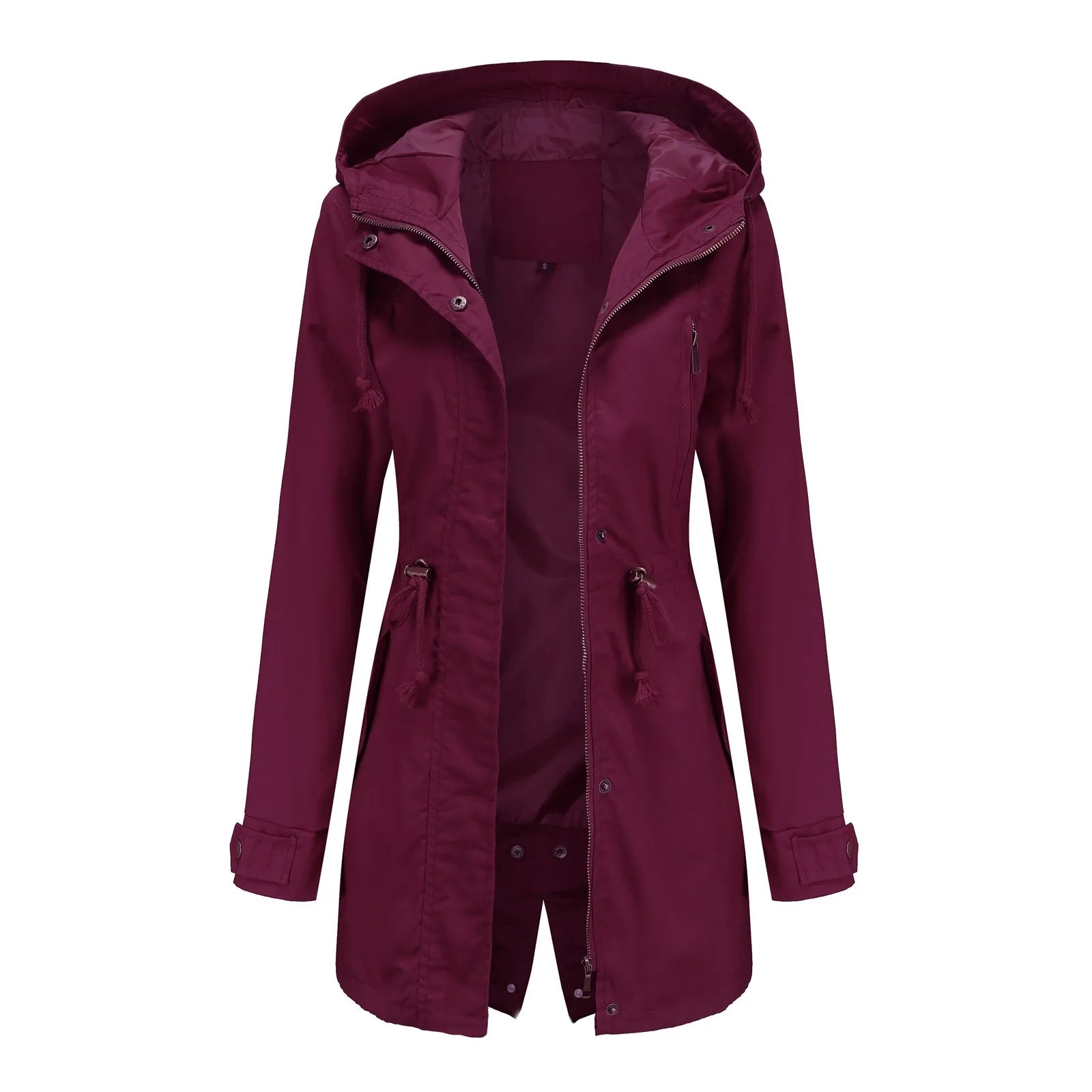 Women's Hooded Drawstring Longline Windbreaker Jacket with Lightweight Streetwear Outdoor Style