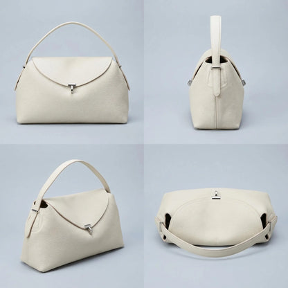 Soft Genuine Leather Bowling Shoulder Bag with Adjustable Strap Design