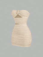 Strapless Ruched Bodycon Mini Dress with Metallic Accent Contemporary Silhouette
