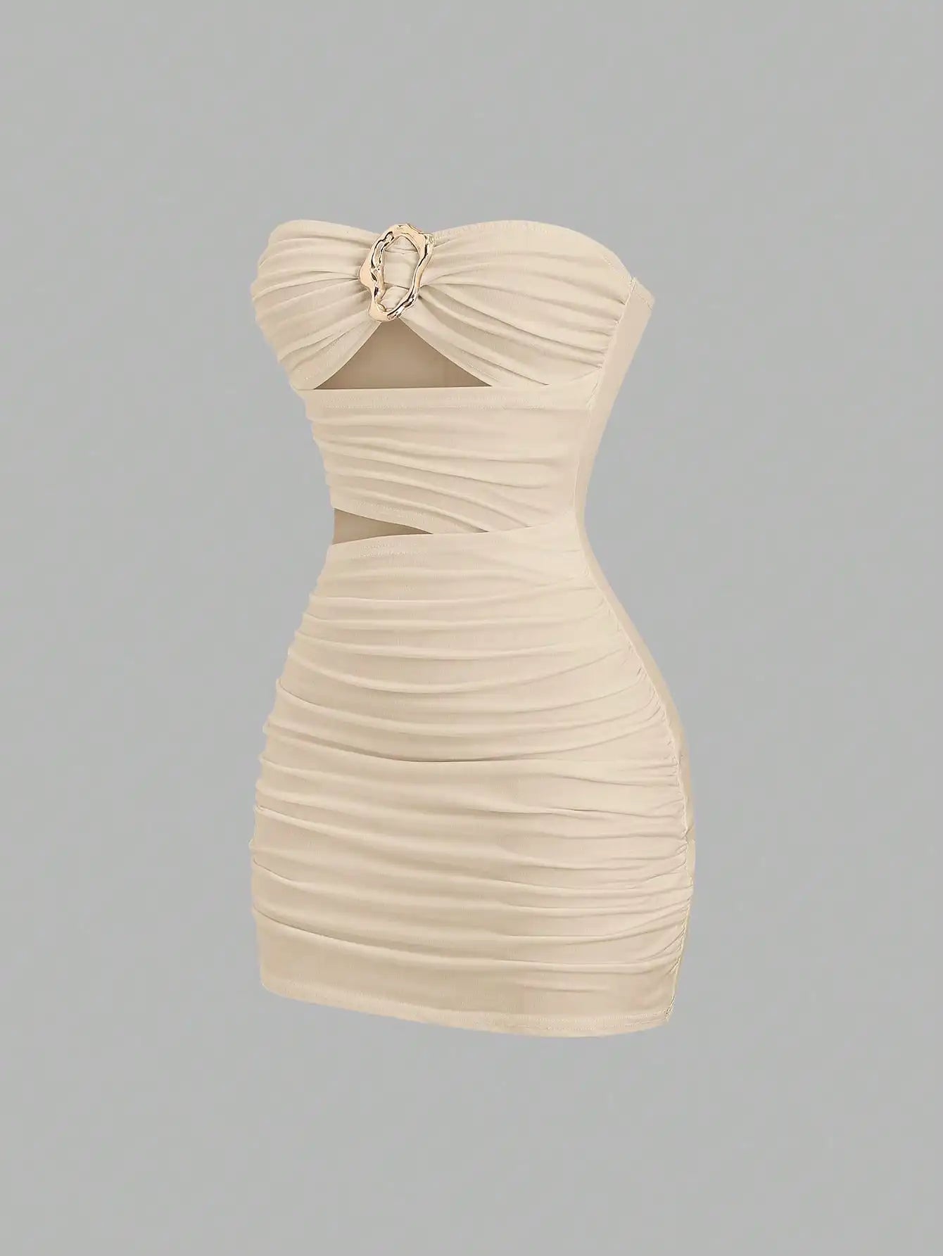 Strapless Ruched Bodycon Mini Dress with Metallic Accent Contemporary Silhouette
