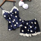 Classic Monochrome Polka Dot Camisole Sleep Set with Scalloped Lace Edge