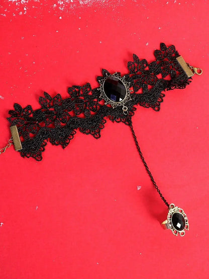 Gothic Lace Hand Chain Bracelet for Dark Romantic Alternative Styling