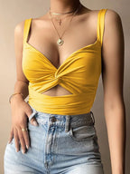 Twist Front Sleeveless Crop Top with Wide Straps Modern Streetwear Silhouette