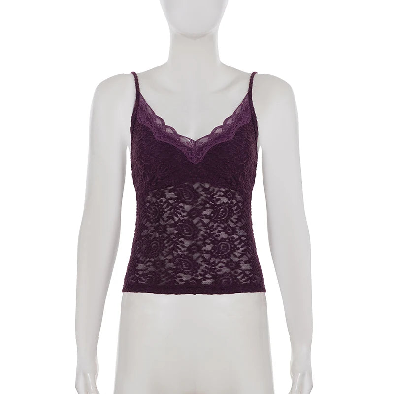 Lace V-Neck Camisole Tank Top with Slim Fit Contemporary Streetwear Style