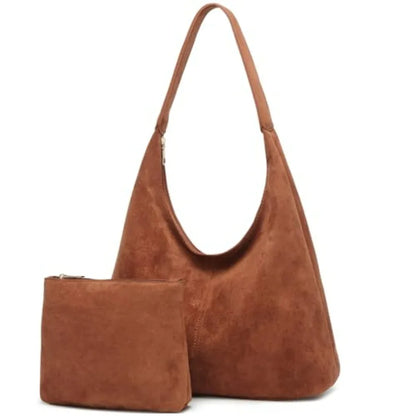 Soft Suede Style Crescent Hobo Bag with Relaxed Shoulder Carry Design