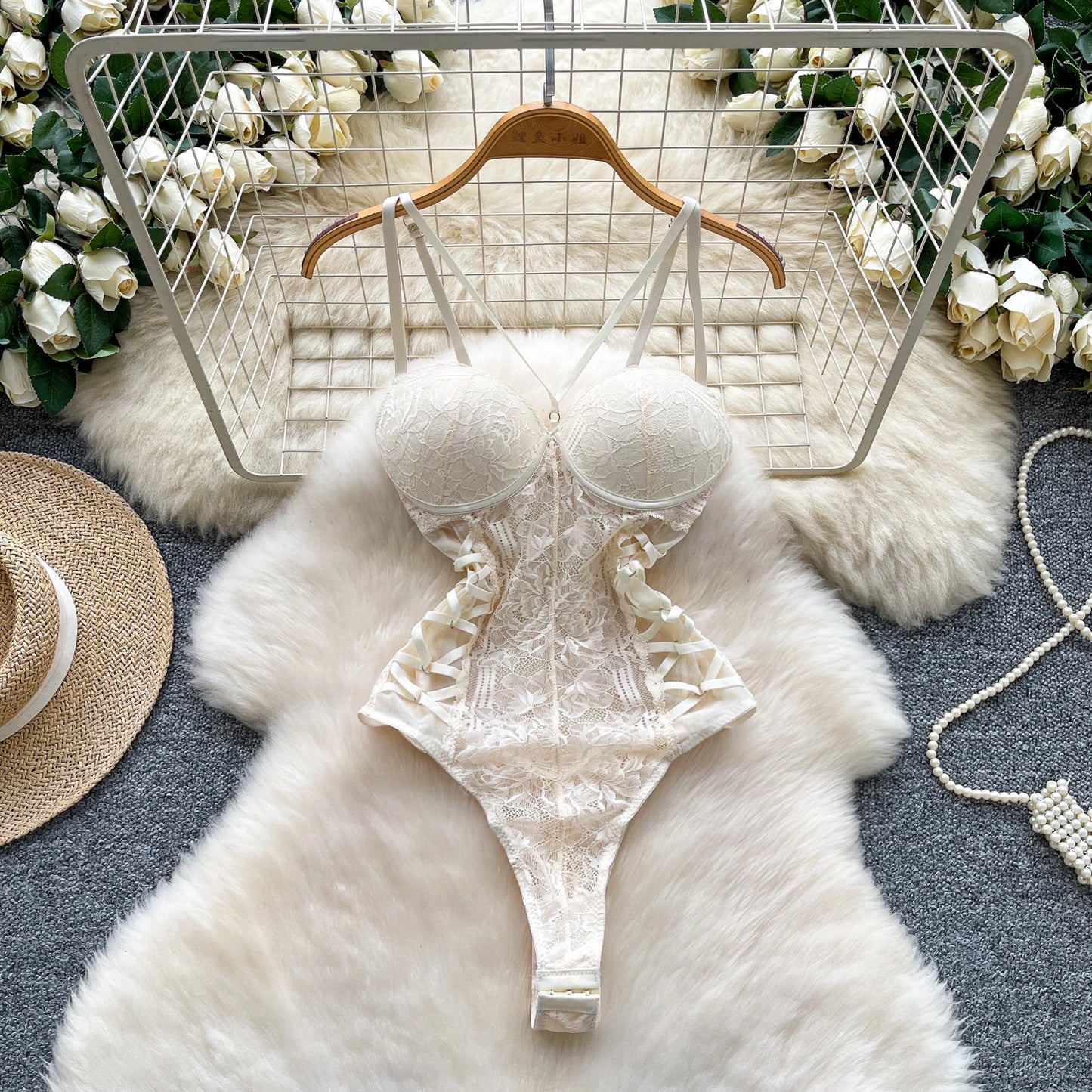 Lace Halter Neck Bodysuit for Romantic Gothic Alternative Fashion Looks