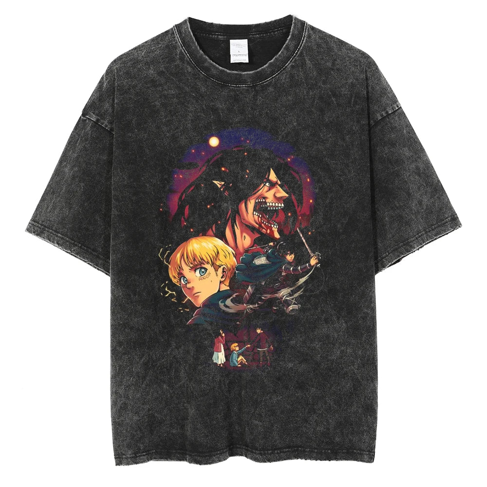 Dark Anime Fantasy Graphic Oversized Washed Streetwear Cotton T-Shirt