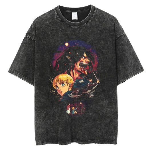 Dark Anime Fantasy Graphic Oversized Washed Streetwear Cotton T-Shirt