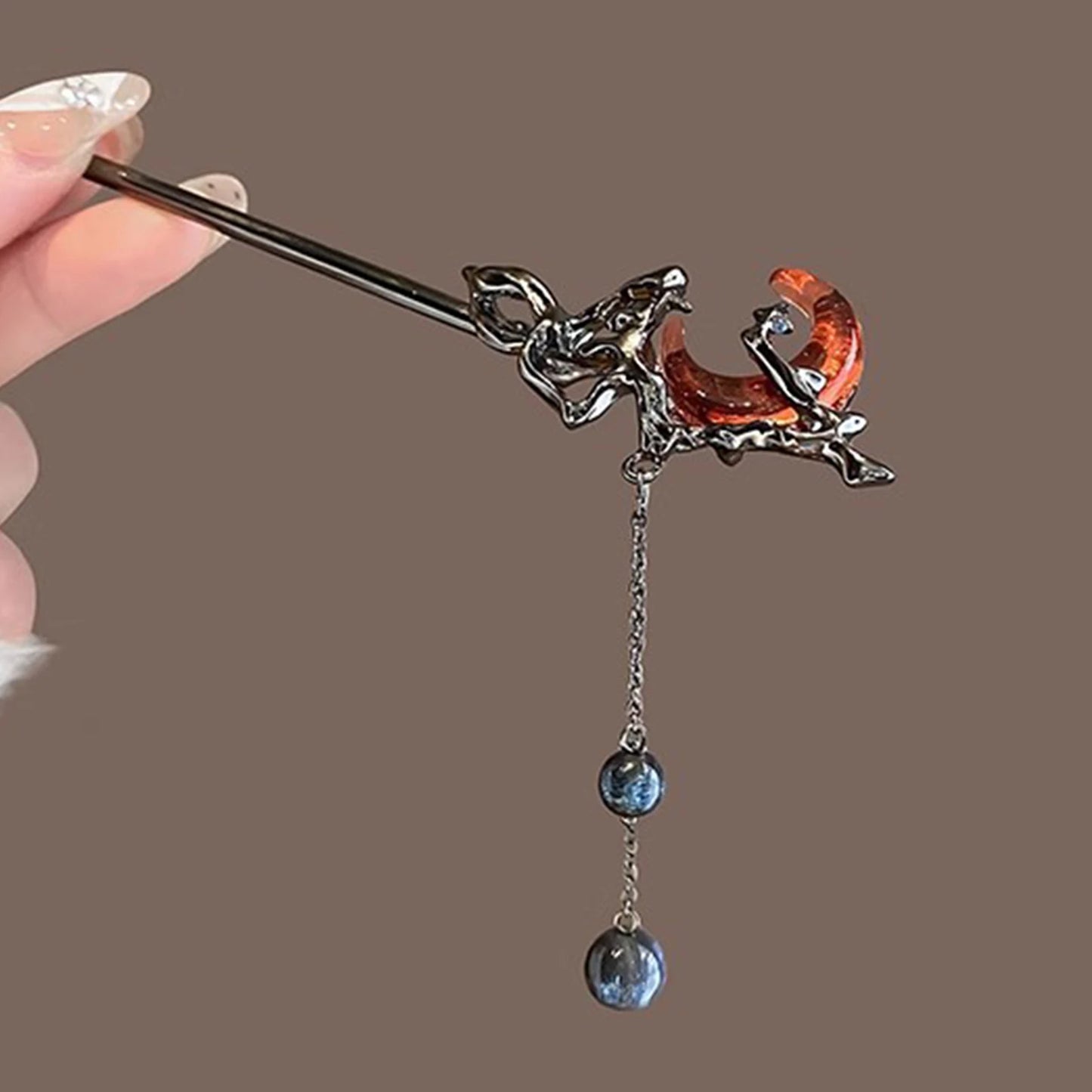 Celestial Moon Tassel Hair Stick Vintage Gothic Statement Hair Accessory