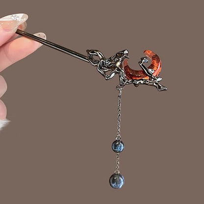 Celestial Moon Tassel Hair Stick Vintage Gothic Statement Hair Accessory