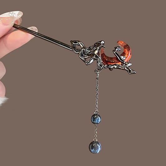 Celestial Moon Tassel Hair Stick Vintage Gothic Statement Hair Accessory