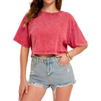 Acid Wash Crop Tee with Relaxed Fit and Vintage Streetwear Appeal