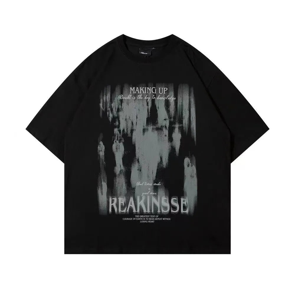 Abstract Washed Graphic Streetwear T-Shirt with Distressed Artistic Print Design