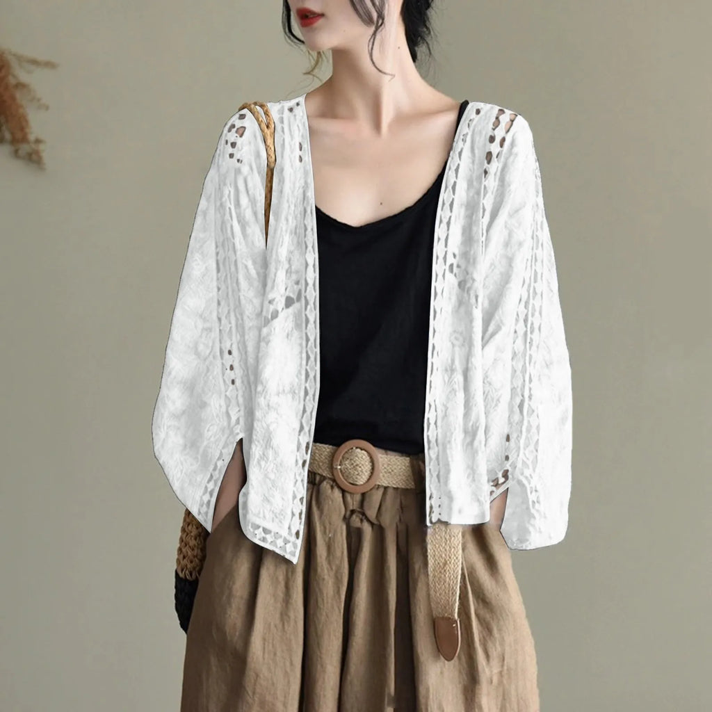 Women's Open Front Lightweight Knit Cardigan with Relaxed Three Quarter Sleeves
