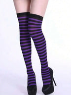 Striped Thigh High Knit Stockings with Bold Gothic Inspired Over-the-Knee Streetwear Style