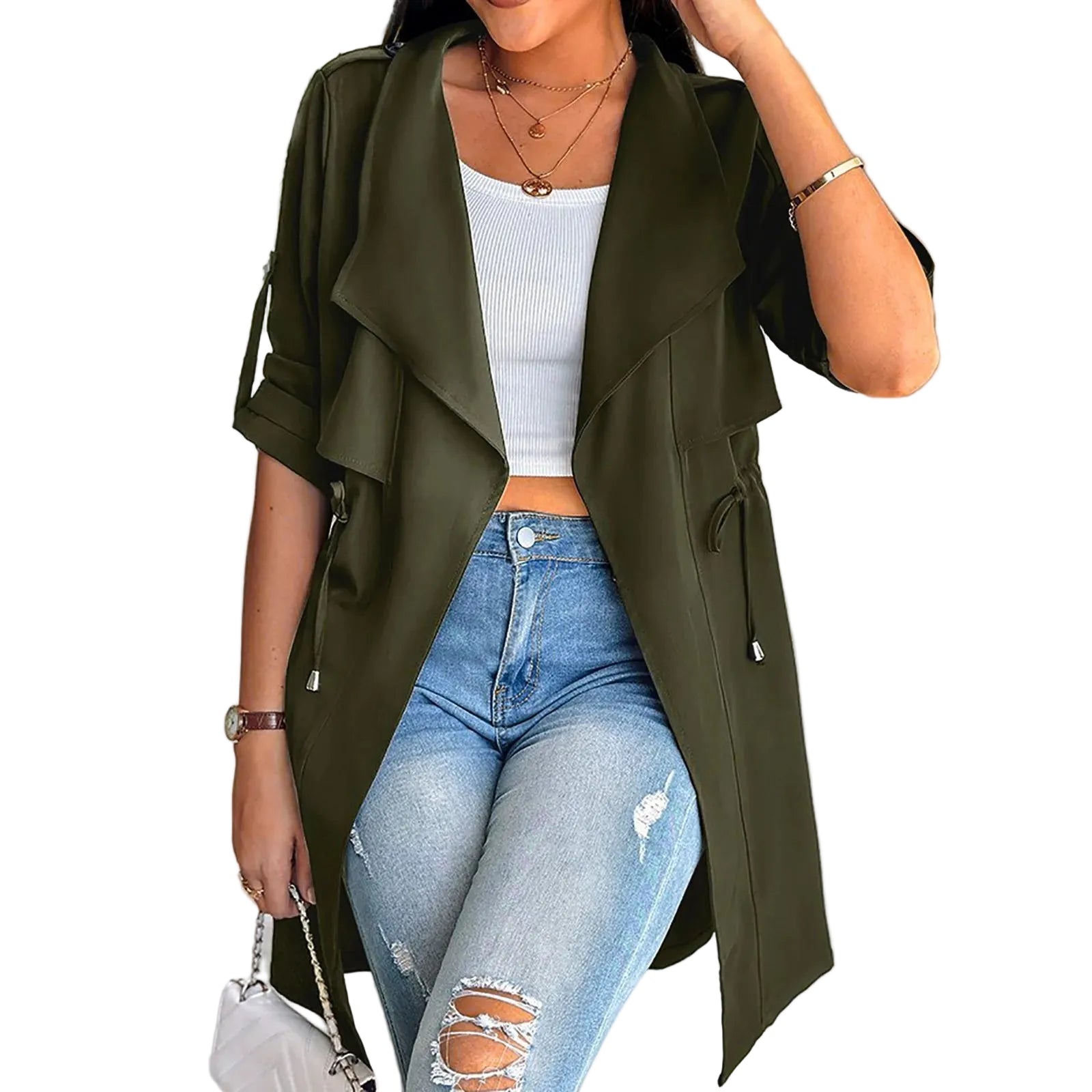 Women's Lightweight Longline Utility Trench Jacket with Relaxed Fit Contemporary Streetwear Outerwear