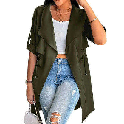 Women's Lightweight Longline Utility Trench Jacket with Relaxed Fit Contemporary Streetwear Outerwear