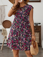 Floral Print Sleeveless A-Line Mini Dress with Relaxed Tiered Design