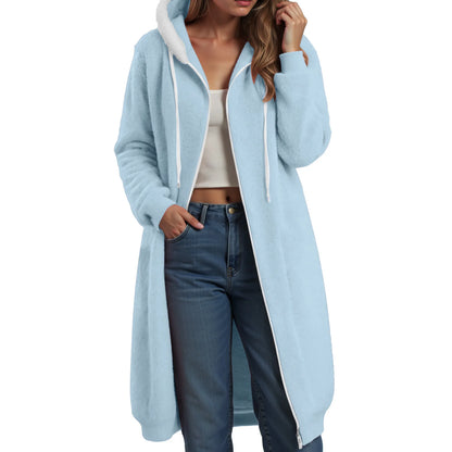 Longline Plush Fleece Hooded Jacket with Relaxed Streetwear Layering Fit