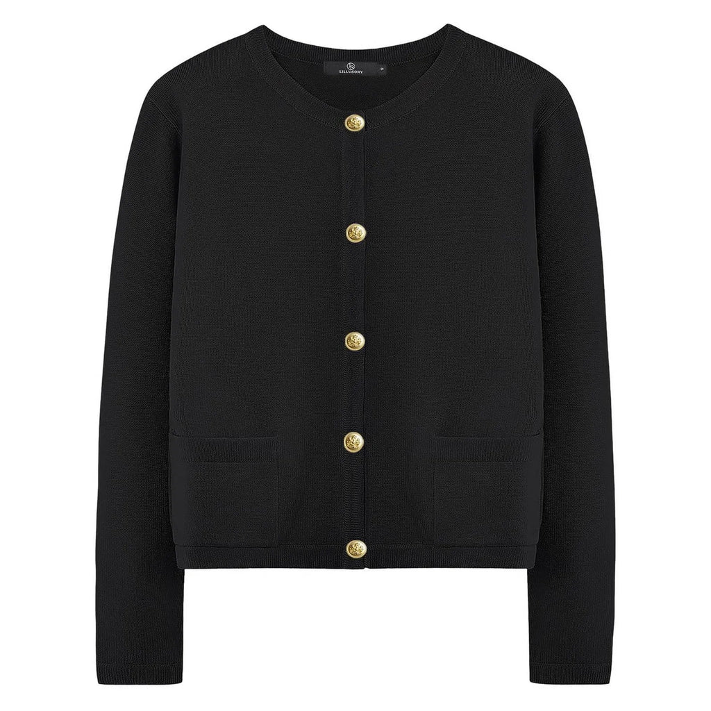 Women's Crew Neck Button Front Cardigan with Relaxed Everyday Fit and Pockets