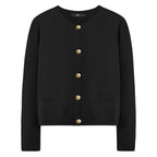 Women's Crew Neck Button Front Cardigan with Relaxed Everyday Fit and Pockets