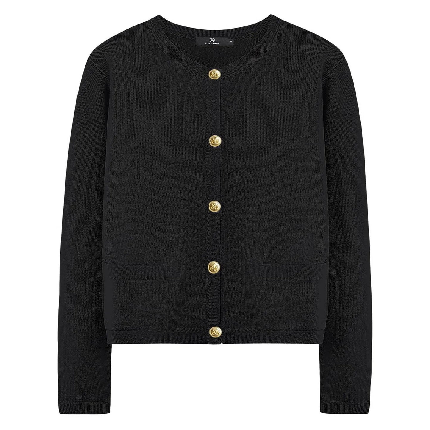 Women's Crew Neck Button Front Cardigan with Relaxed Everyday Fit and Pockets