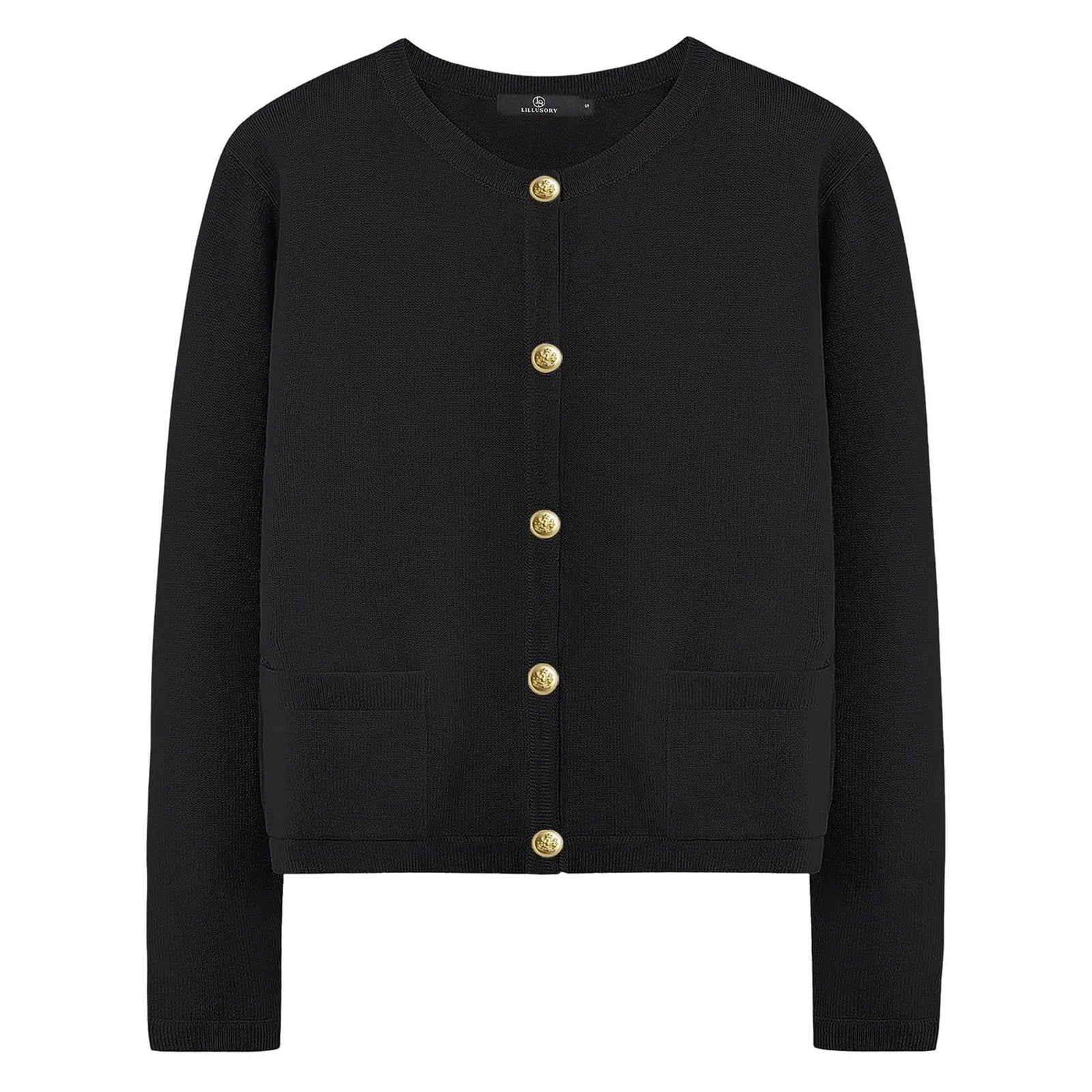 Women's Crew Neck Button Front Cardigan with Relaxed Everyday Fit and Pockets