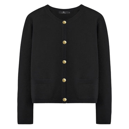 Women's Crew Neck Button Front Cardigan with Relaxed Everyday Fit and Pockets