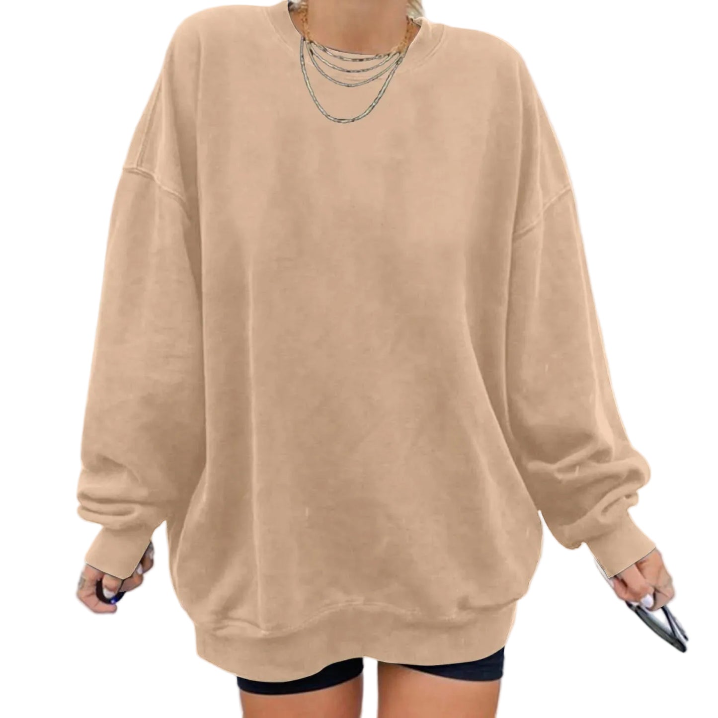 Women's Oversized Drop Shoulder Pullover Sweatshirt for Relaxed Everyday Casual Streetwear Style