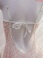 Floral Lace V-Neck Nightgown with Bow Detail, Pleated Ruffle Hem and Delicate Backless Silhouette