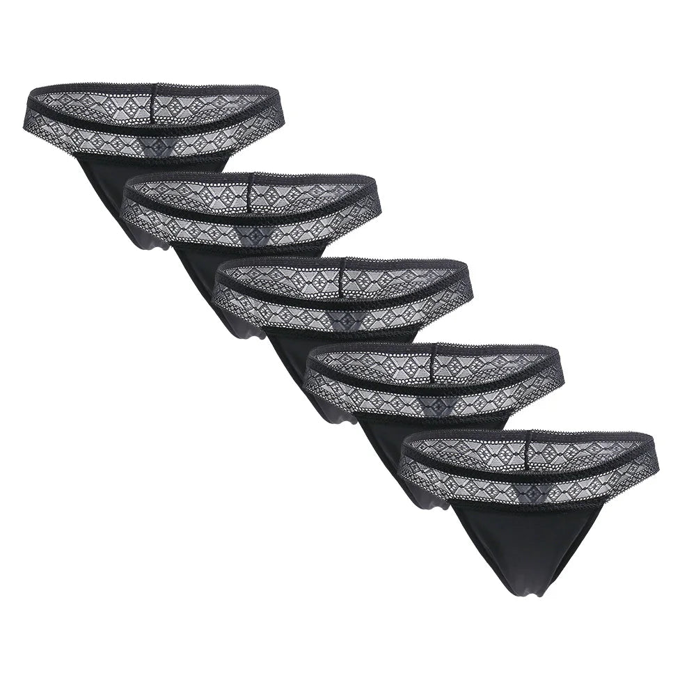 Five-Piece High-Waisted Absorbent Menstrual Thong Set with Lace Waistbands