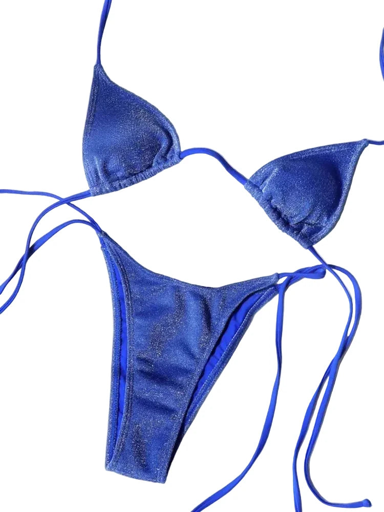 Vibrant Shimmering Royal Blue Triangle String Bikini